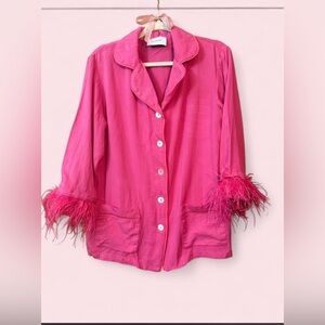 Statement Sleeper Top in Vibrant Hot Pink with Ostrich Feather Cuffs